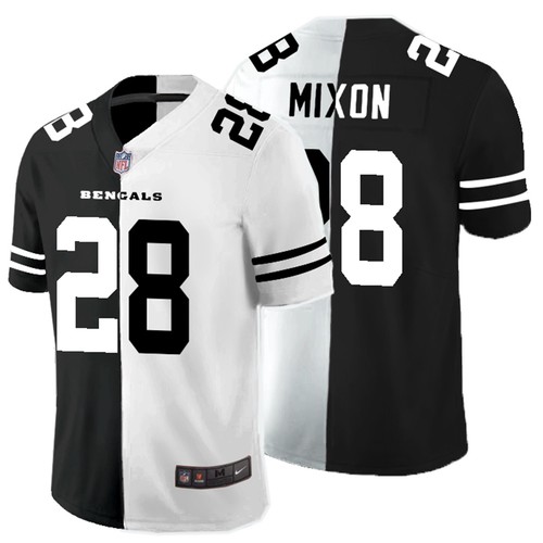 Men's Cincinnati Bengals #28 Joe Mixon Black & White Split Limited Stitched Jersey